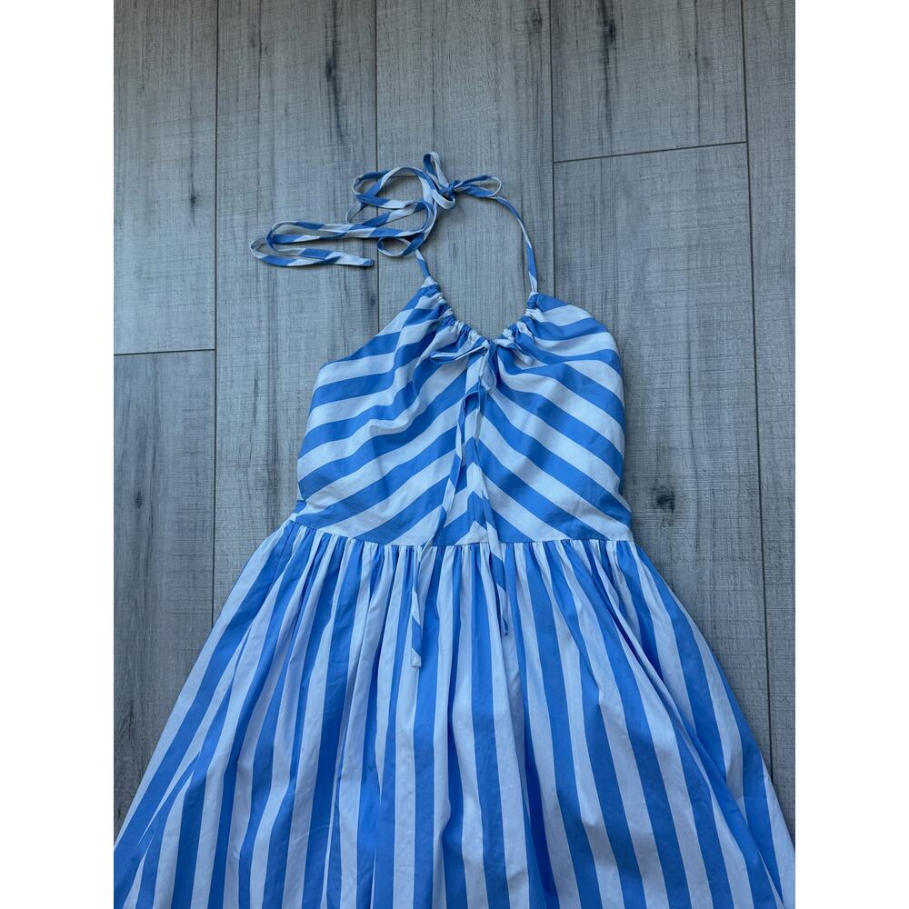 Avec Les Filles NWT Blue White Stripe Halter Maxi Dress Size 10 Cotton Blend